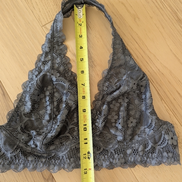 Free People Galloon Lace Halter Bralette Gray Plunge Stretchy Soft Wireless - Picture 6 of 9
